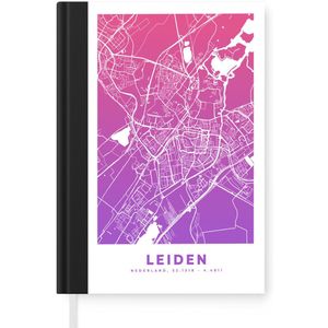 Notitieboek - Schrijfboek - Stadskaart - Leiden - Paars - Wit - Notitieboekje klein - A5 formaat - Schrijfblok - Plattegrond