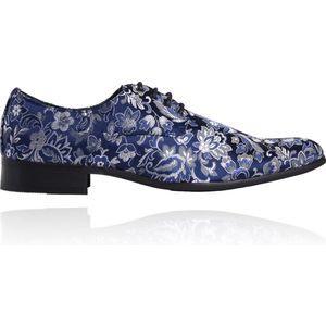 Blue Sky Flower - Maat 44 - Lureaux - Kleurrijke Schoenen Voor Heren - Veterschoenen Met Print