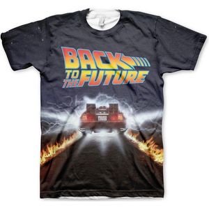 Back To The Future Heren Tshirt -M- DeLorean Fire Tracks Allover Multicolours