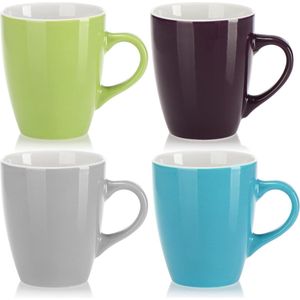 4x keramische koffiemok - koffiemok in modern design - koffiekan voor koude en warme dranken - 300 ml (04 stuks - blauw/groen/paars/grijs)