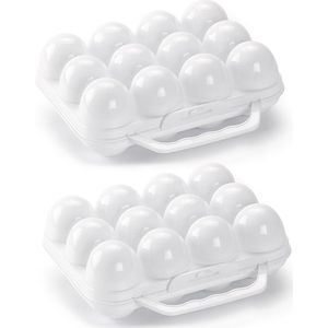 Plasticforte Eierdoos - 2x - koelkast organizer eierhouder - 12 eieren - wit - kunststof - 20 x 18,5 cm