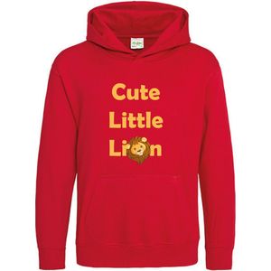 Pixeline Hoodie Cute Little Leeuw rood 12-13 jaar - Leeuw - Pixeline - Trui - Stoer - Dier - Kinderkleding - Hoodie - Dierenprint - Animal - Kleding