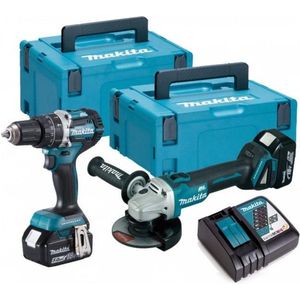 Makita DLX2179TJ1 18V LXT 2 delige Brushless DGA504 Haakse slijper + DHP484 (Klop)boormachine set met 2 x 5.0Ah accu's