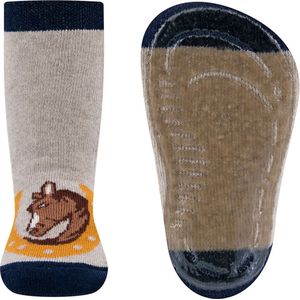 Ewers Antislipsok - Paard&Hoefijzer - Beige/Donkerblauw/Bruin - Siliconenzool-29/30