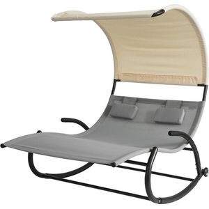 Double Rocking Lounger - Ligstoel met wielen - Tuinbed met zonnekap - Duurzaam metalen frame - Waterafstotende synthetische vezels - Gemakkelijk schoon te maken - 140 cm x 180 cm x 184 cm