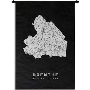 Wandkleed - Wanddoek - Drenthe - Nederland - Wegenkaart - 60x90 cm - Wandtapijt