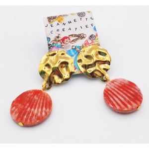 Jeannette-Creatief® - Shell - Rode Schelp - Oorstekers - Oorbellen - Oorbellen Dames - Oorhangers - Oorbellen met schelp - Rode oorbellen - Gouden oorbellen - Rode schelp - IBIZA Chic