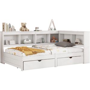 Dagbed - 90 x 200 cm - Slaapbank met twee lades - Met stopcontact en 2 USB-poorten - zonder matras - Spaanplaat - Wit