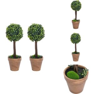 vidaXL Kunstplant - Kunstplanten - Kunstbloem - Decoratieplant - Kunstplanten met pot 2 st buxus bolvorming 56 cm groen