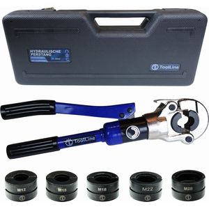 ToolLine® - Hydraulische perstang - 5 gehard stalen M12 - M15 - M18 - M22 - M28 persbekken - Perstang waterleiding - Geschikt voor Bonfix - RVS - stalen en koperen leidingen