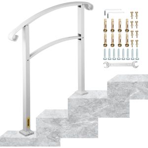 VEVOR 3-staps Ijzeren Leuning, met Montageset,1 Leuning,Antislip,Anticorrosief en Antiroest,voor Buitentrappen,Bakstenen van Veranda's, Balkons, Tuinen, Woongebouwen, Hotels, Garages,Mat Wit