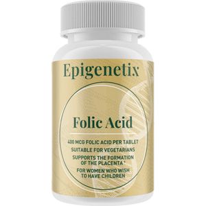 Epigenetix - Foliumzuur - 100 premium tablets - Voor vrouwen met een kinderwens, ondersteunt vorming van placenta, celgroei en celdeling, draagt bij aan hersengezondheid, 400 mcg Foliumzuur per tablet & geschikt voor vegetariërs