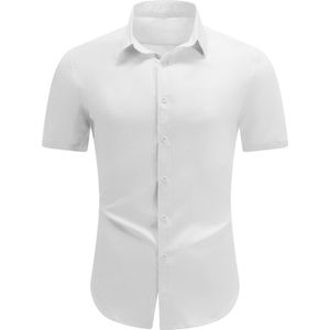 Allthemen Heren Effen Korte Mouwen Overhemd - Losse Fit Kortmouwig Zomer Shirt - S