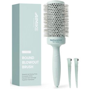 AIMIKE Professionele ronde borstel, 53 mm om te drogen, grote ronde haarborstel met nylon borstelharen in dubbele vorm en ergonomische antislip handgreep, voor snel drogen, zachtheid en volume