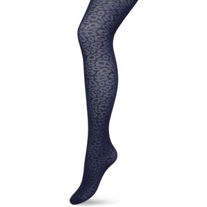 Bonnie Doon Dames Panterprint Panty 40 Denier Donker Blauw maat L/XL - Chique Panty - Leopard Dessin - Brede Boord - Comfort - Panter Print - Dieren Print - Panther Texture Tights - Feestelijk - Donkerblauw - Black Iris - BP211909.134