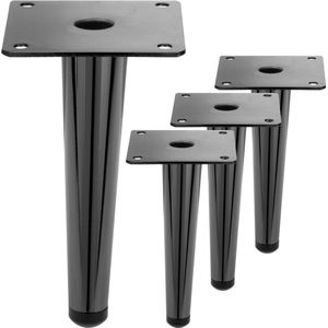 PrimeMatik - Set van 4 rechte meubelpoten met conische vorm en antislipbescherming, 15cm, kleur zwart metallic.
