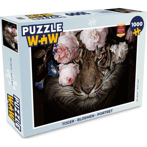 Puzzel Tijger - Bloemen - Portret - Legpuzzel - Puzzel 1000 stukjes volwassenen
