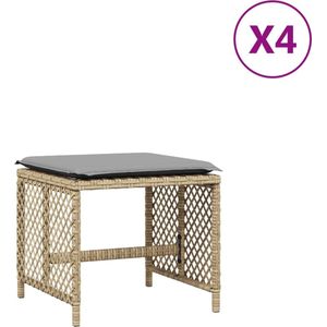 vidaXL - Tuinkrukken - 4 - st - kussens - 41x41x36 - cm - poly - rattan - gemengd - beige