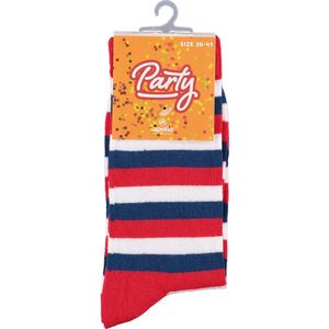 Apollo - Feest sokken met strepen - rood-wit-blauw 36/41 - Gekleurde sokken - Carnaval - Party sokken heren