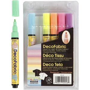 Deco textielstift, lijndikte: 3 mm, 6 stuks, neon kleuren