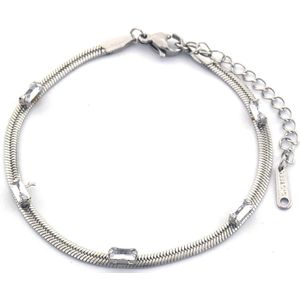 Armband Dames - Zirkonia - RVS - Verstelbaar 16-21 cm - Zilverkleurig en Wit