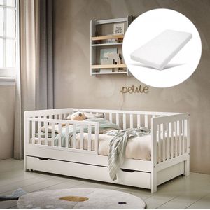 Petite Amélie ® Peuterbed met Matras - Juniorbed 70x140 cm - Kinderbed inclusief Uitvalhekje – Gebroken wit