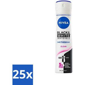 Nivea - Deodorant - Spray - Black & White Invisible Clear - Anti-Transpirant - 150 ml - Bulkverpakking - 25 stuks