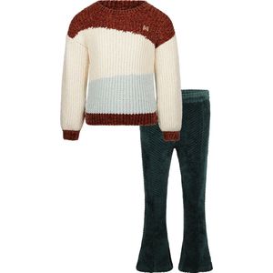 Koko Noko - Kledingset - 2delig - Flaired Broek Dark Green - Trui Dropped Shoulder Congnac - Maat 104
