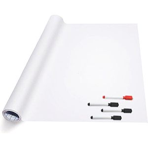 Whiteboard Folie XL Zelfklevend (200 x 60 cm) met 4 Stiften met Wisser - Whiteboard Sticker - Beschrijfbare Muursticker - Whiteboardsticker - Whiteboardfolie - Schoolbord Folie - Memobord Folie