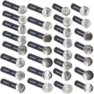 30 Stuks Zilveren Jeans Button Extender - Verstelbare Tailleband Extenders voor Broeken (15 Lang + 15 Kort)