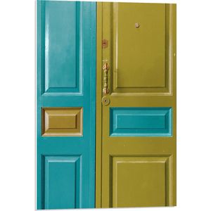 PVC Schuimplaat - Deur - Deurklink - Groen - Blauw - 50x75 cm Foto op PVC Schuimplaat (Met Ophangsysteem)