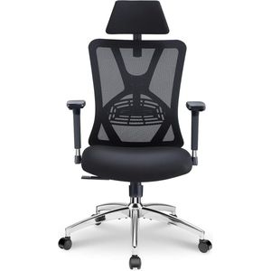 Ergonomische bureaustoel - bureaustoel met hoge rugleuning, verstelbare lendensteun, hoofdsteun en 3D-metalen armleuning - 130° schommelstoel van gaas