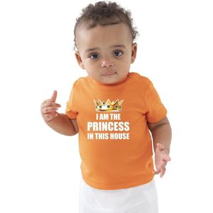 I am the princess in this house met kroon t-shirt oranje baby/peuter voor meisjes - Koningsdag / Kingsday - kinder shirtjes / feest t-shirts 0-3 mnd
