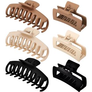 Set van 6 haarclips - klauwclips voor dik, krullend, lang haar in neutrale kleuren voor dames en meisjes - haarklauwen - haarclips voor dames - dames - geschenken - abrikoos - bruin - zwart - Haarklemmen