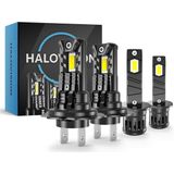 HaloVision Turbo LED Groot Licht + Koplampen H7 + H1 – 150W 30000Lm 6000K Helder Wit – Canbus Plug en Play Dimlicht + Grootlicht LED Set van 4 Autolampen