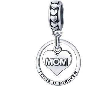 Mom I love U forever dangle bedel | mama bead | bedels beads cadeau | Zilverana | geschikt voor alle bekende merken | 925 zilver