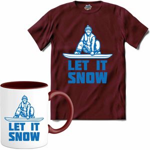Let It Snow | Skiën - Bier - Winter sport - T-Shirt met mok - Unisex - Burgundy - Maat S