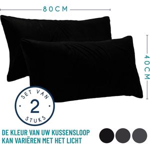 Kussensloop (Set van 2) – Zwart Katoen - Voor Kussens 40 x 80 cm - 100% Jersey Katoen - Beddengoed Dubbel Bed Kussensloop - Kussenbeschermer - Bestendig en Hypoallergeen