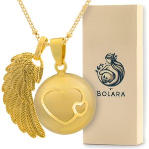 Bolara Zwangerschapsketting met Babybel - Goudkleurig met Hartjes & Vleugel - 110cm + 5cm verstelbaar - Babyshower cadeau voor aanstaande moeders