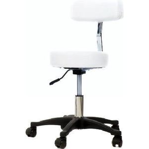 Novicum Vena Comfort Wit tabouret met rugleuning met Medium gasveer zadelkruk kappersfiets kapperskruk
