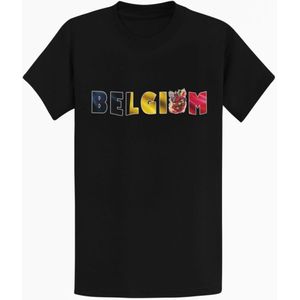 Belgium T-shirt – Zwart Geel Rood Letters - Patriottisch België Fan Shirt - Zwart Maat XL