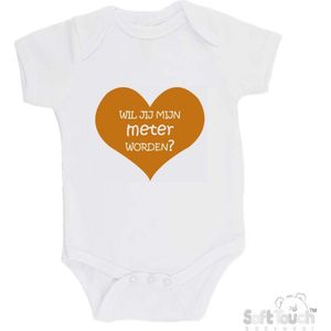 100% katoenen Romper ""Wil je mijn meter worden?"" Unisex Katoen Wit/tan Maat 62/68