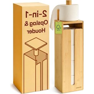 Toiletpapierhouder Staand - Van FSC Hout met Magnetisch Deksel voor 4 Rollen - Ruimtebesparend en Antislip