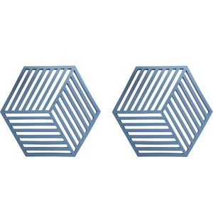 Krumble Pannenonderzetter Hexagon - Set van 2 - Pan onderzetter - Pannen onderzetter - Pannenrooster - Pannenonderzetter siliconen - Hittebestendig - Blauw - 16 x 14 cm
