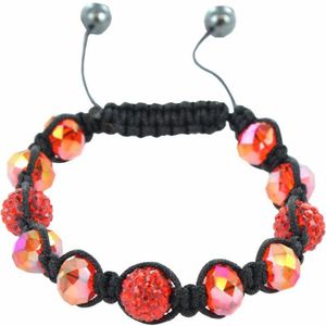 Silventi 710401069 - Gevlochten Armband - Zirkonia steentjes - Verstelbare sluiting - Zwart - Rood - 10 mm dikte - 20 cm