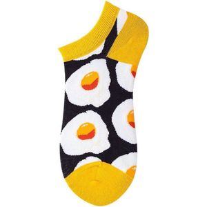 Sokken - Enkelsokken - Eieren - Gebakken Ei - Katoen - Zwart Wit Geel - Uniseks - Schoenmaat 36-43