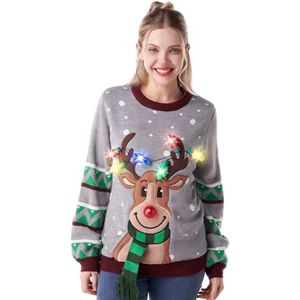 Kersttrui met LED-lampjes voor dames - Lange feestelijke trui met rendier in meerdere kleuren (S-XL)