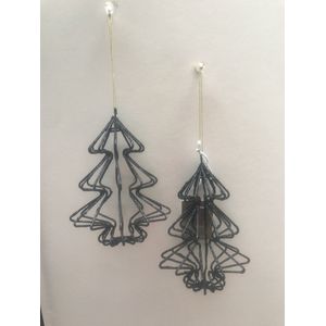 Set van 2 ornamenten Mae zwart met glitter Kerstboomversiering