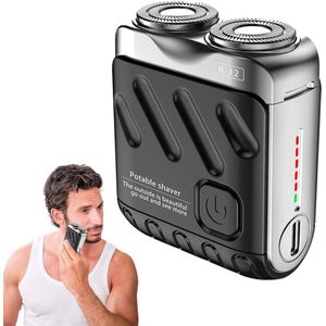 Draagbare mini-elektrische scheermachine Geschikt voor heren, IPX7 waterdicht klein scheerapparaat Geschikt voor thuis, auto, reizen, kantoor, draagbaar scheerapparaat met dubbele ring (grijs)