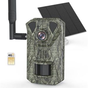 Wildcamera op zonne-energie met 4G, PIR-bewegingsmelder, Infrarood Nachtzicht, 2-weg Audio
